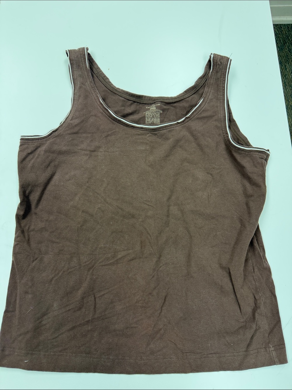 Jones New York Brown Scoop Neck Tank with Contrast Trim